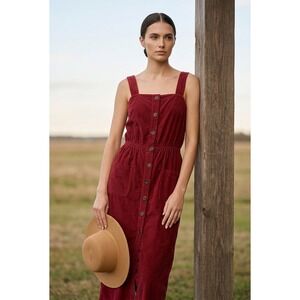 Urban Outfitters Corduroy Button Front Midi Jumper Dress Red Women M Cottagecore